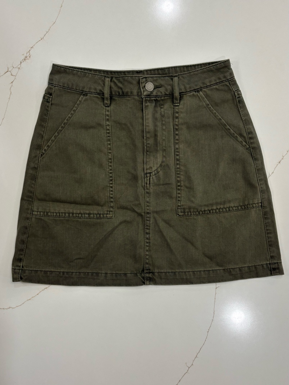 H&M Olive Green Mini Skirt with Front Patch Pockets